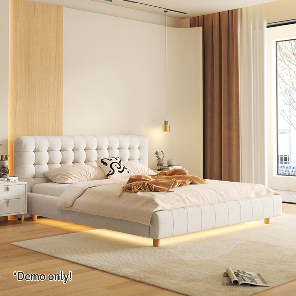 LIVARA SM1019 Sensor Two Light Matte 150/180cm Bedside Bed With Fabric Tables - Beige