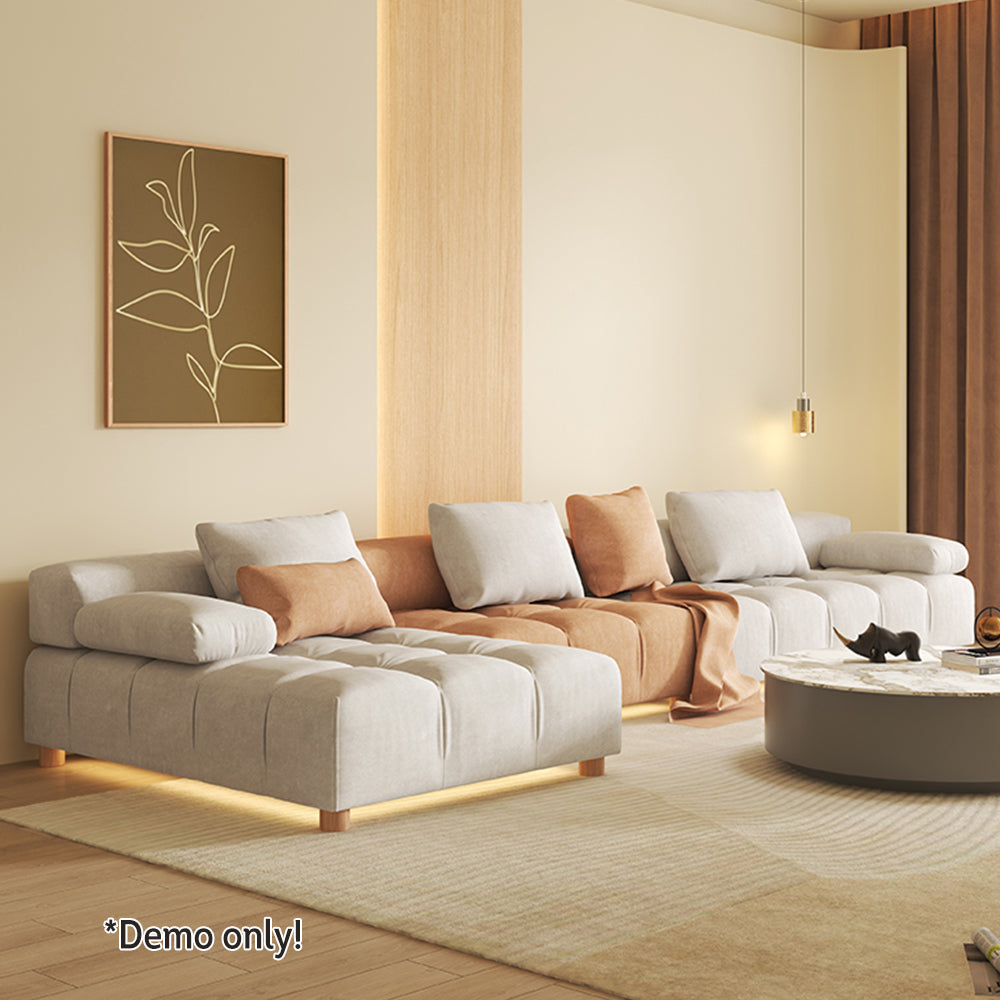 LIVARA SM1021 Matte Length Frame Wood 310cm Solid Sofa - Fabric White&Orange