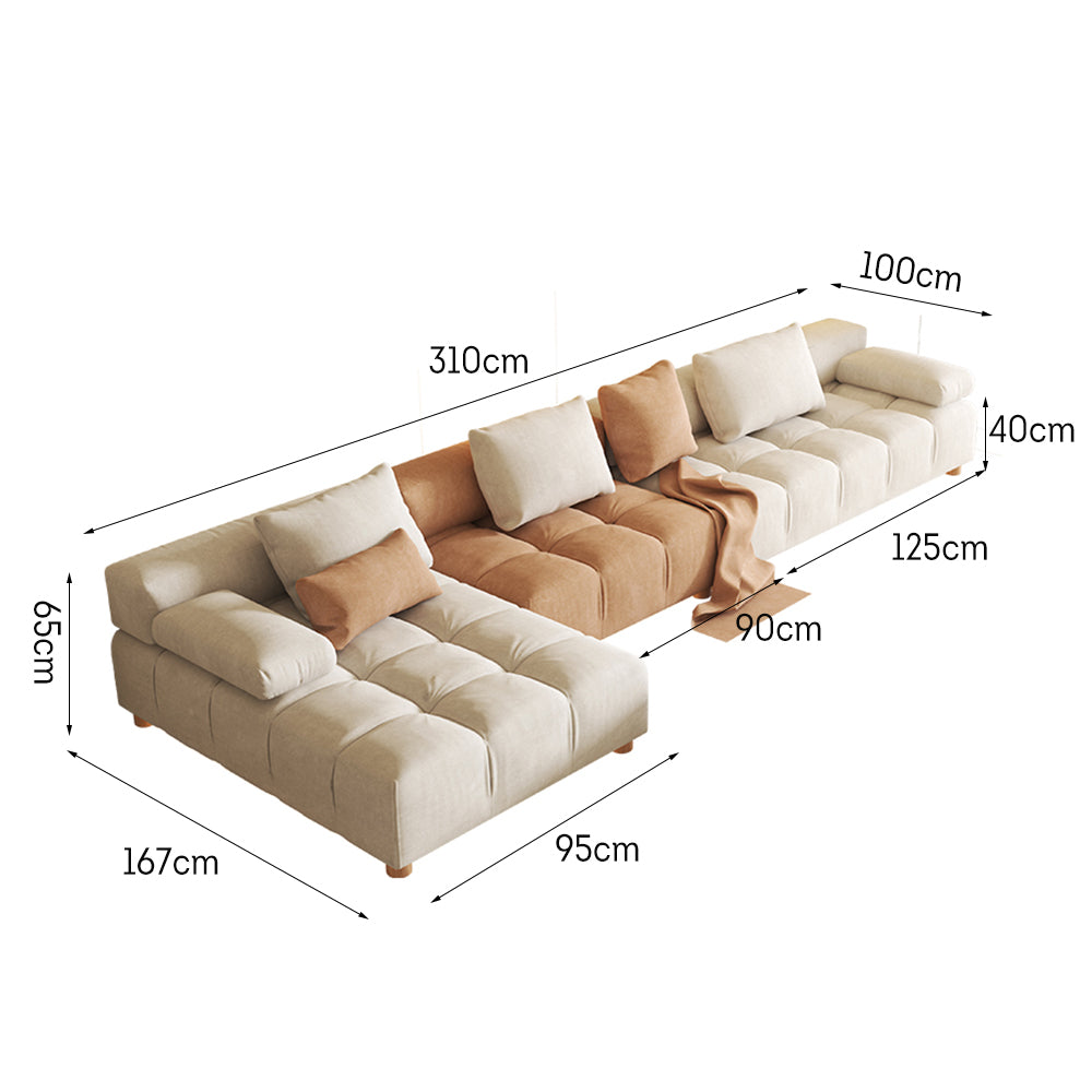 LIVARA SM1021 Matte Length Frame Wood 310cm Solid Sofa - Fabric White&Orange