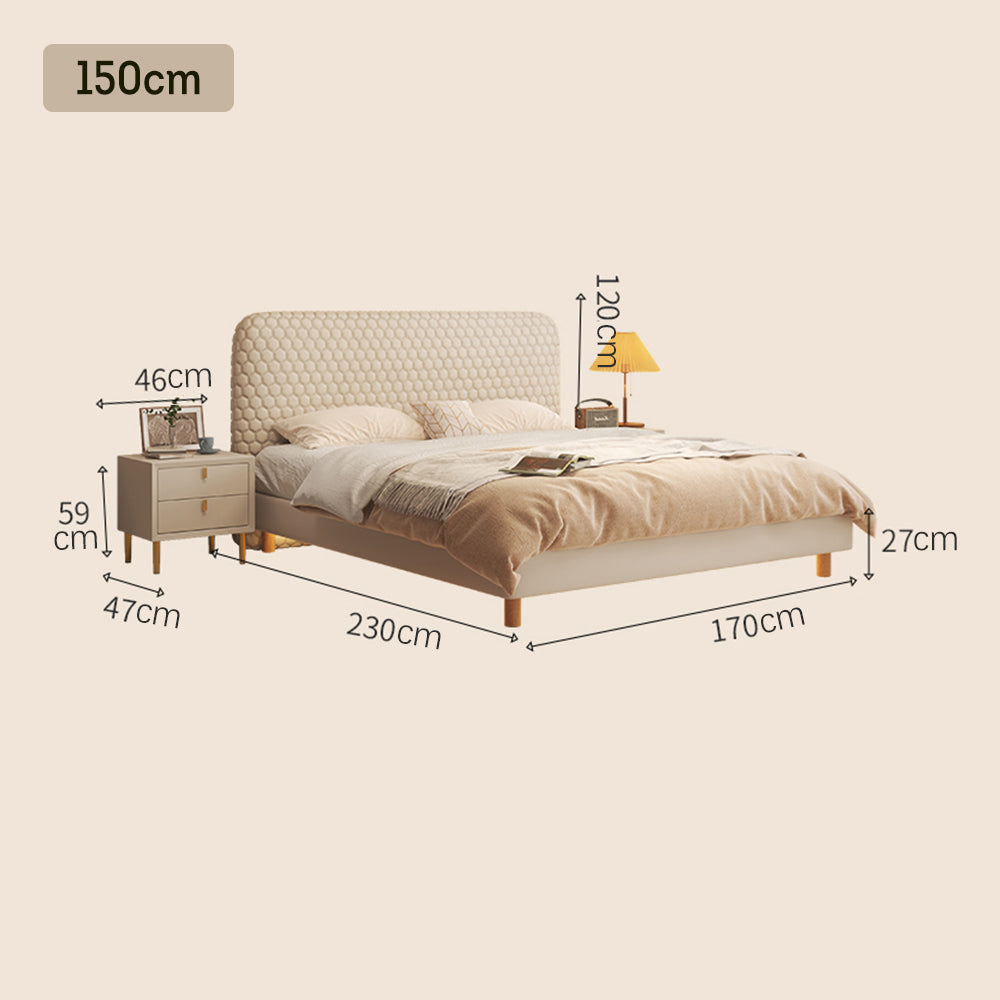 LIVARA SM1028 Fabric Tables With Leather - Bed 150/180cm Bedside Two Silicone Beige