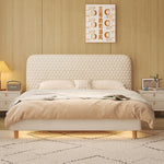 LIVARA SM1028 Fabric Tables With Leather - Bed 150/180cm Bedside Two Silicone Beige
