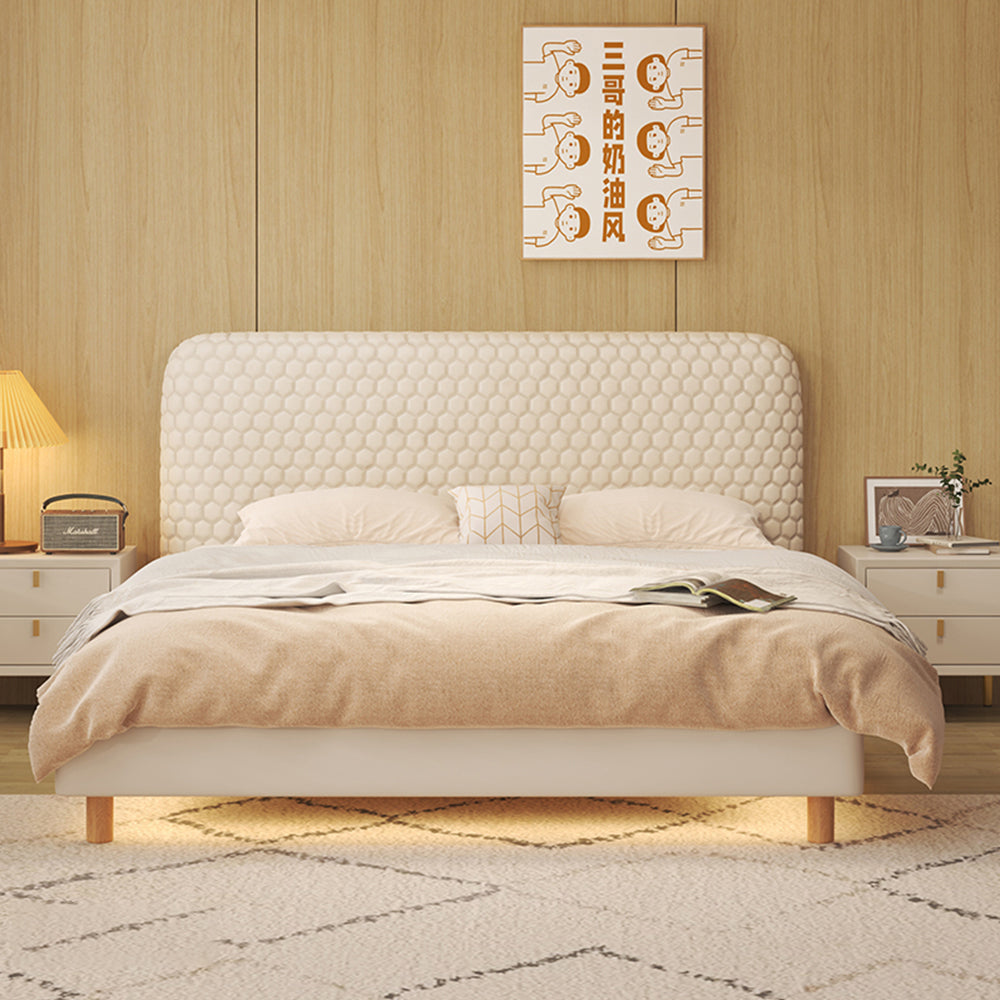 LIVARA SM1028 Fabric Tables With Leather - Bed 150/180cm Bedside Two Silicone Beige