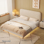 LIVARA SM1028 Fabric Tables With Leather - Bed 150/180cm Bedside Two Silicone Beige