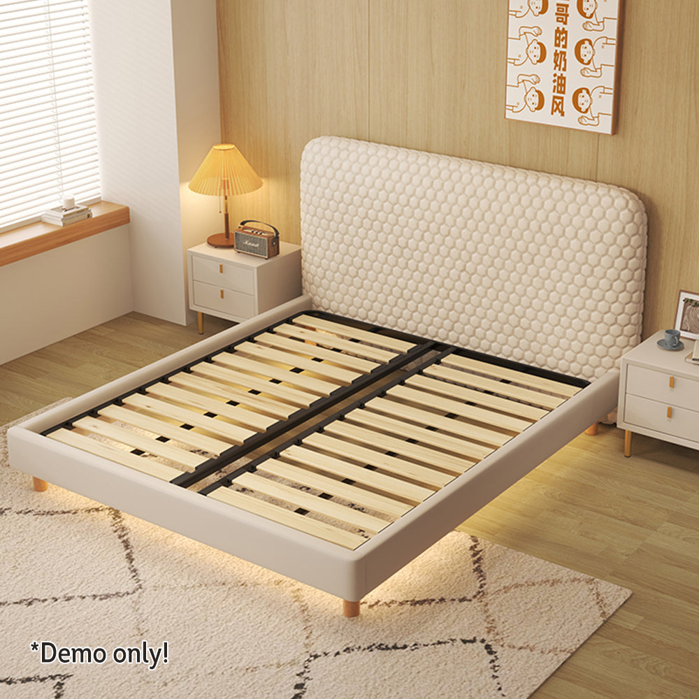 LIVARA SM1028 Fabric Tables With Leather - Bed 150/180cm Bedside Two Silicone Beige