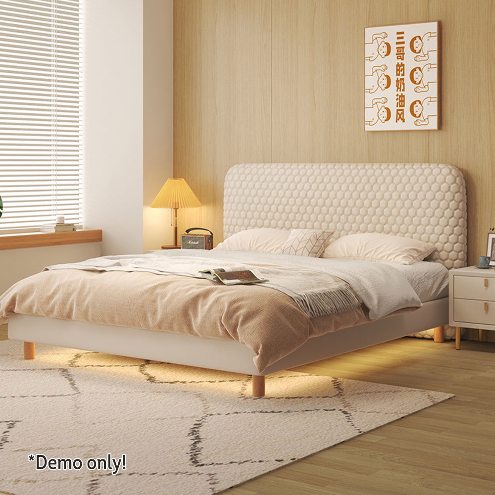 LIVARA SM1028 Fabric Tables With Leather - Bed 150/180cm Bedside Two Silicone Beige
