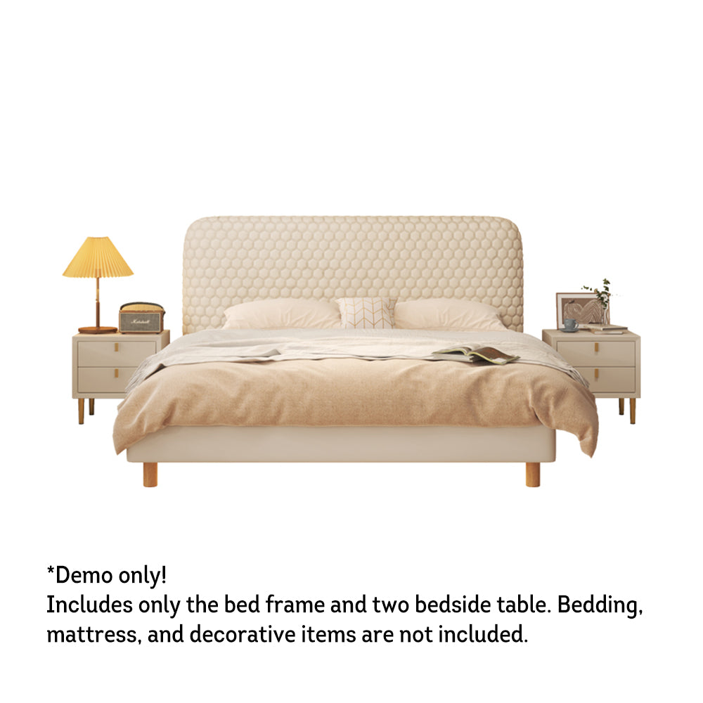 LIVARA SM1028 Fabric Tables With Leather - Bed 150/180cm Bedside Two Silicone Beige