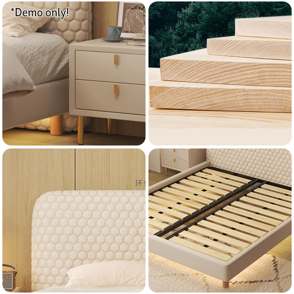 LIVARA SM1028 Fabric Tables With Leather - Bed 150/180cm Bedside Two Silicone Beige