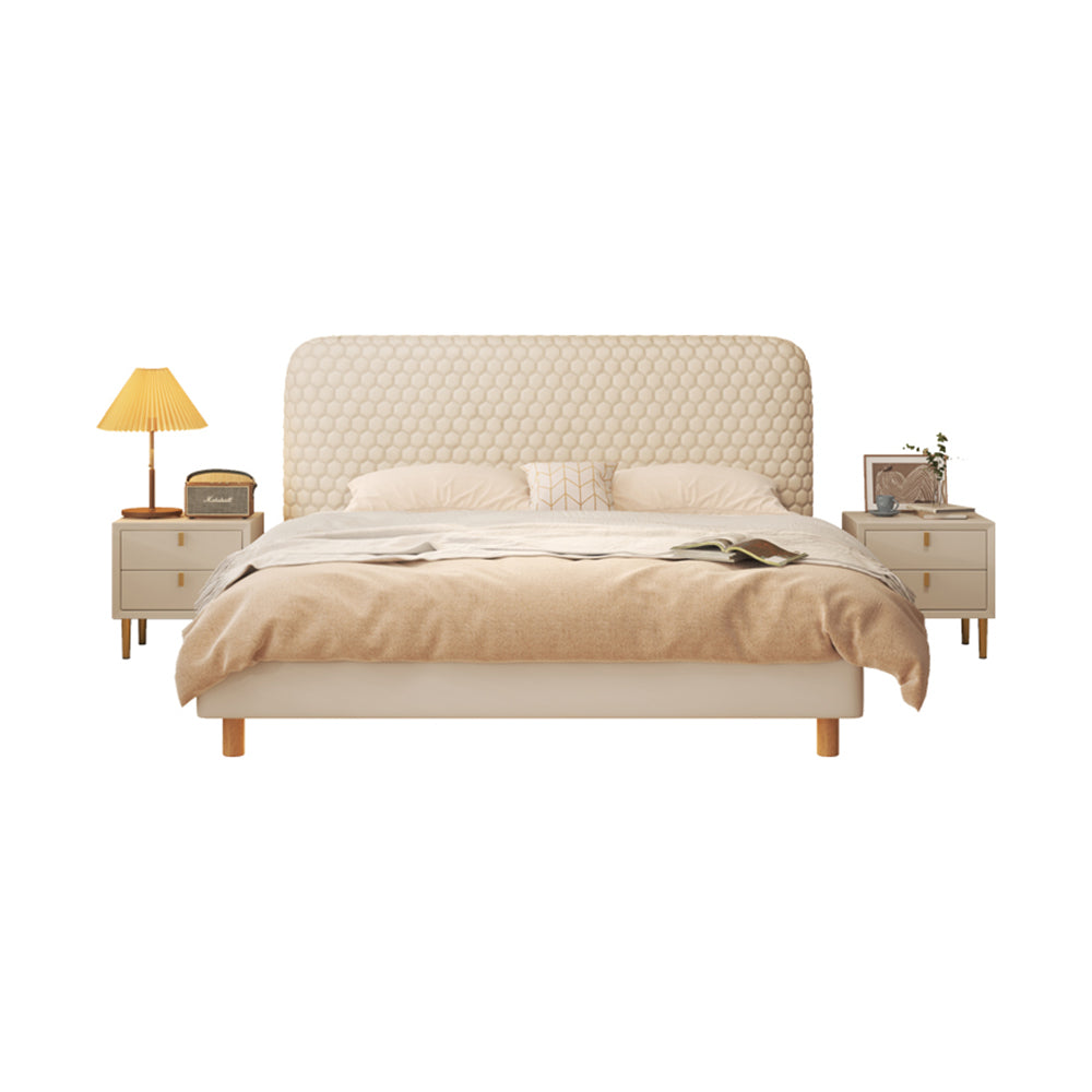 LIVARA SM1028 Fabric Tables With Leather - Bed 150/180cm Bedside Two Silicone Beige