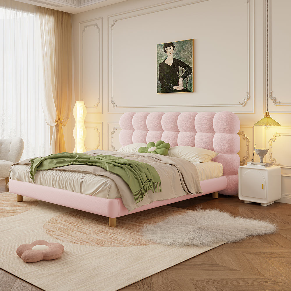LIVARA Lazy Style Solid 150-180cm Frame Double Bed 1031 Wood - Pink