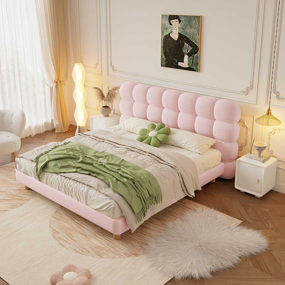 LIVARA Lazy Style Solid 150-180cm Frame Double Bed 1031 Wood - Pink