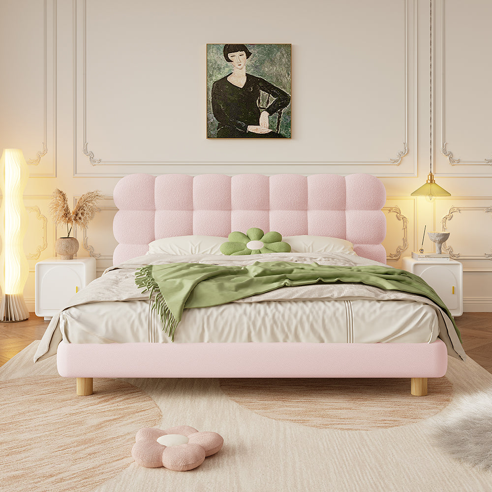 LIVARA Lazy Style Solid 150-180cm Frame Double Bed 1031 Wood - Pink