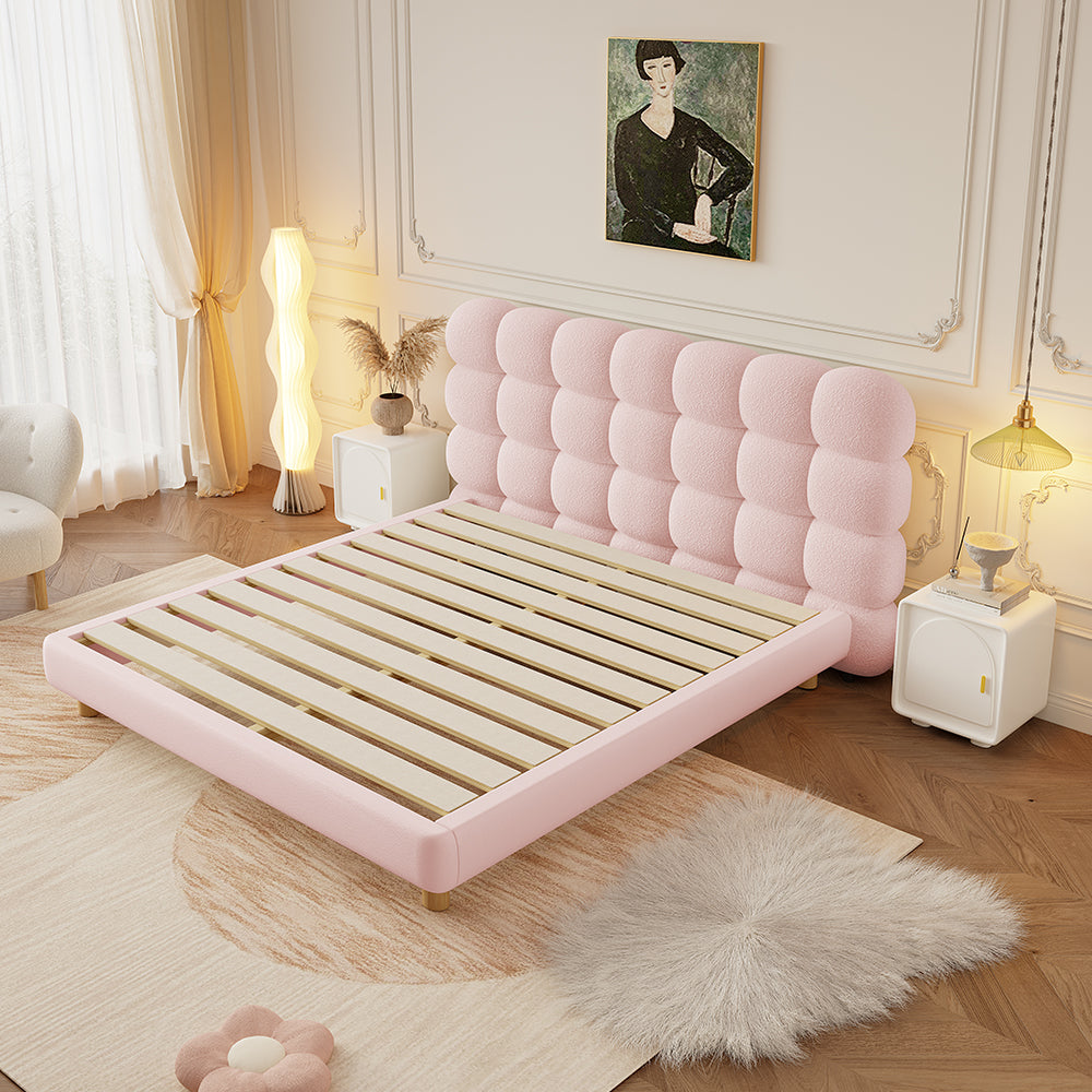 LIVARA Lazy Style Solid 150-180cm Frame Double Bed 1031 Wood - Pink