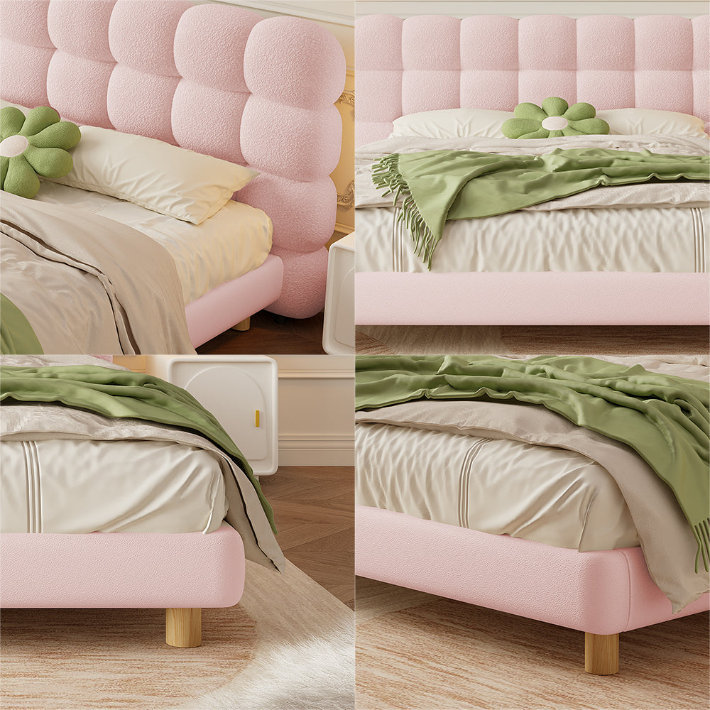 LIVARA Lazy Style Solid 150-180cm Frame Double Bed 1031 Wood - Pink