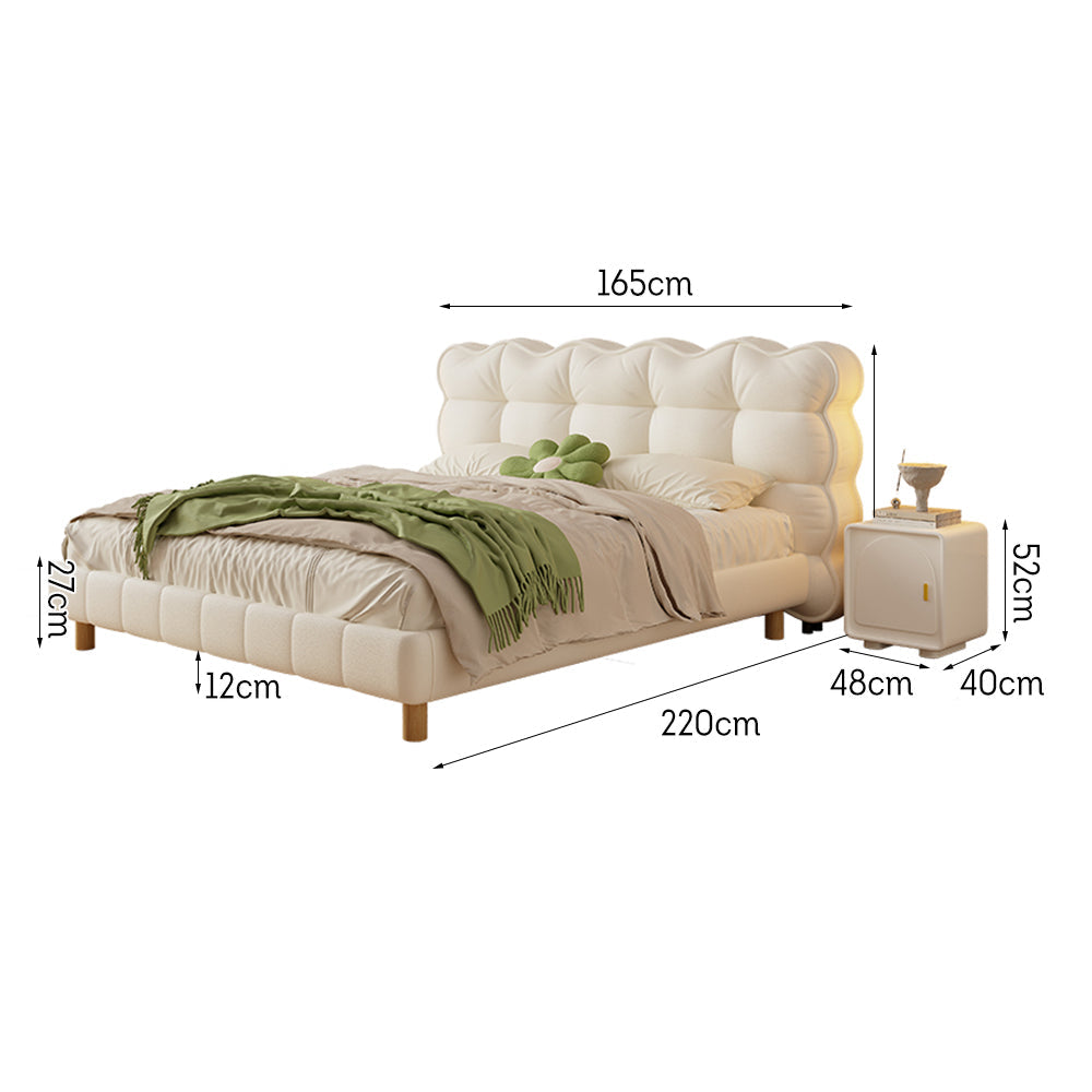 LIVARA SM1032 Tables Solid With Bedside Fabric Frame Wood - Cat 150/180cm Leather Bed Claw Beige