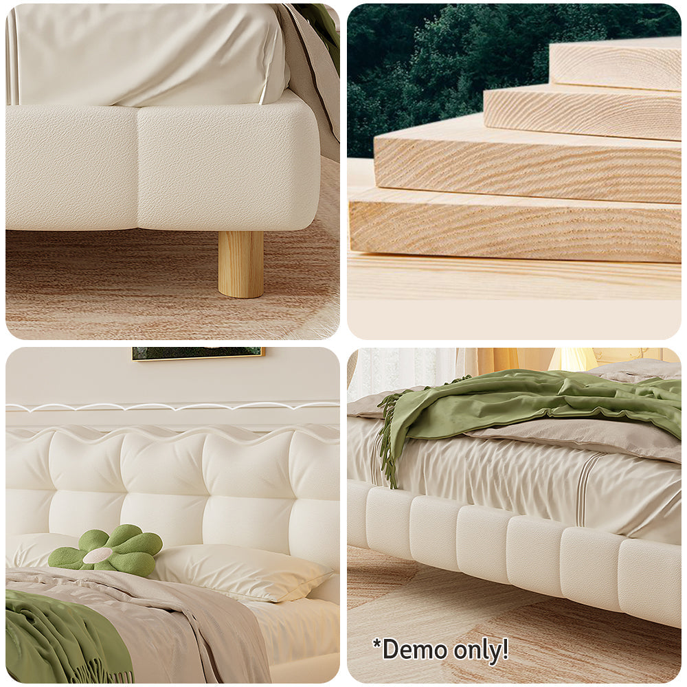 LIVARA SM1032 Tables Solid With Bedside Fabric Frame Wood - Cat 150/180cm Leather Bed Claw Beige