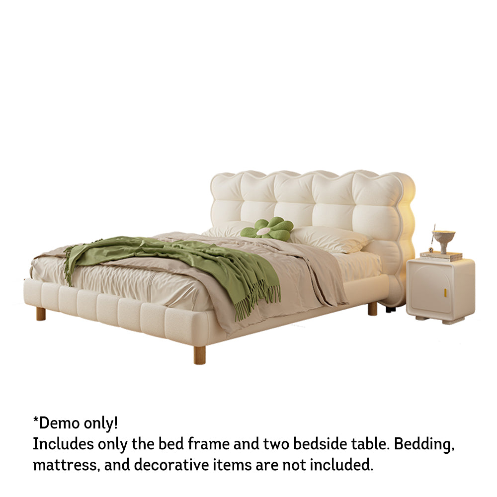 LIVARA SM1032 Tables Solid With Bedside Fabric Frame Wood - Cat 150/180cm Leather Bed Claw Beige