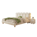 LIVARA SM1032 Tables Solid With Bedside Fabric Frame Wood - Cat 150/180cm Leather Bed Claw Beige