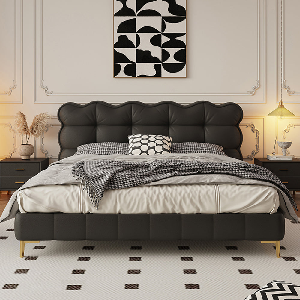 LIVARA SM1032 - Claw Tables Cat Wood Bedside Frame With Solid Bed 150/180cm Fabric Leather Black