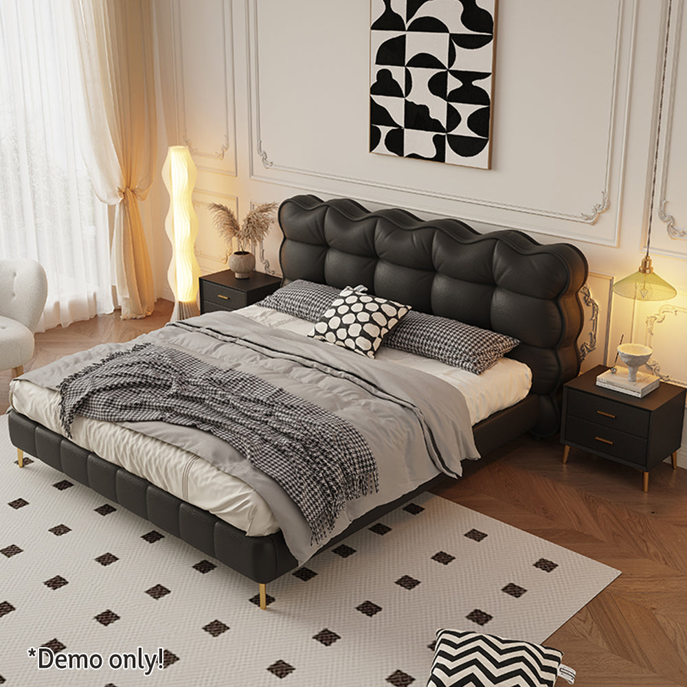 LIVARA SM1032 - Claw Tables Cat Wood Bedside Frame With Solid Bed 150/180cm Fabric Leather Black