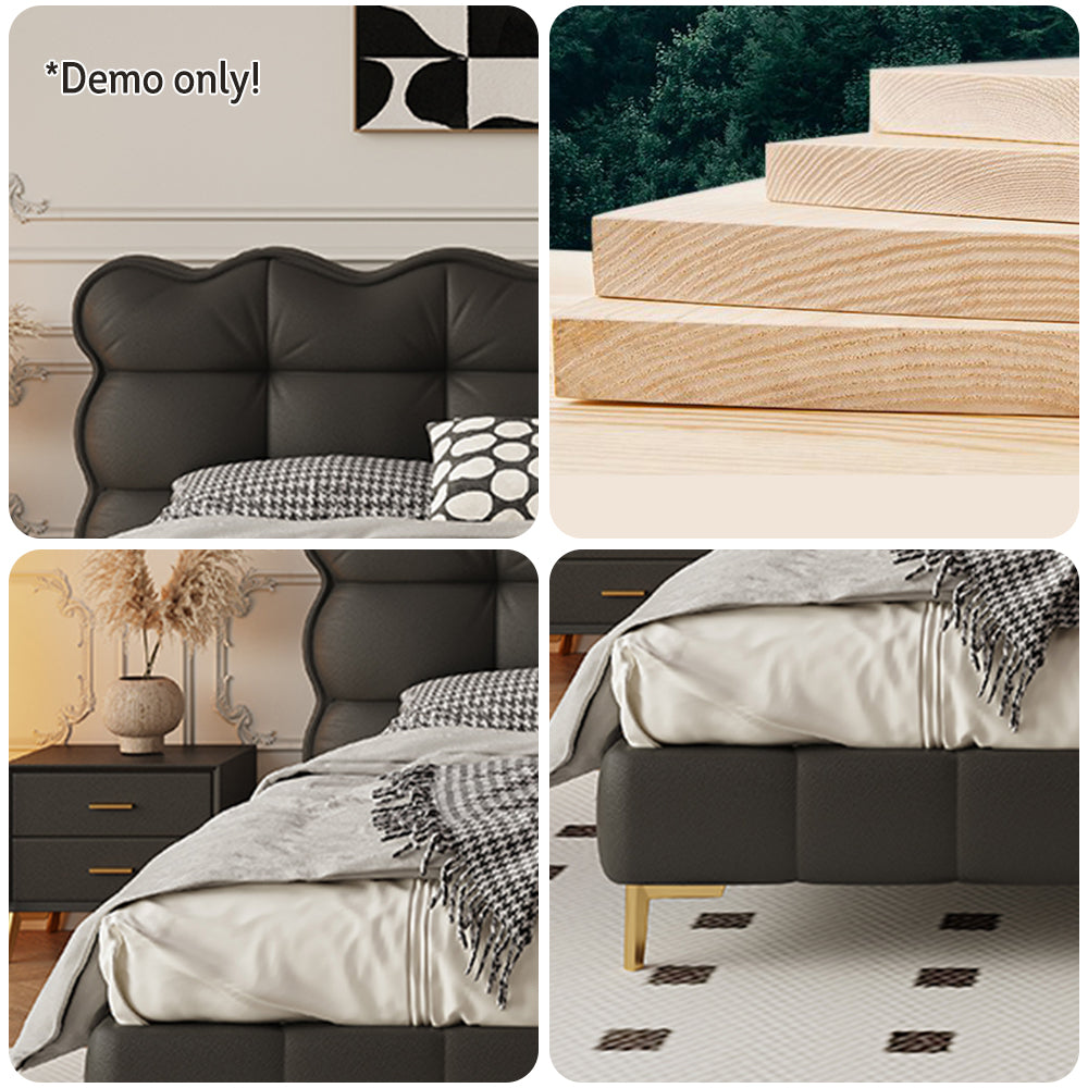 LIVARA SM1032 - Claw Tables Cat Wood Bedside Frame With Solid Bed 150/180cm Fabric Leather Black