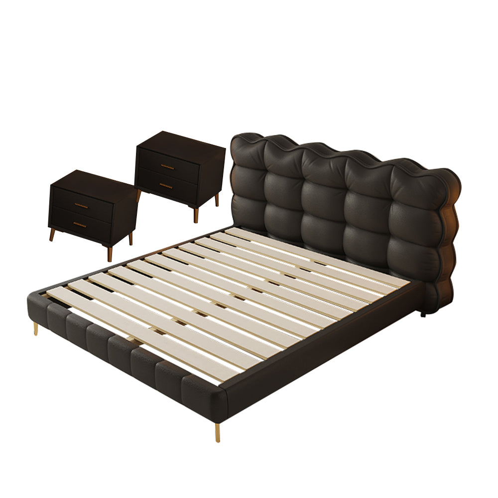 LIVARA SM1032 - Claw Tables Cat Wood Bedside Frame With Solid Bed 150/180cm Fabric Leather Black