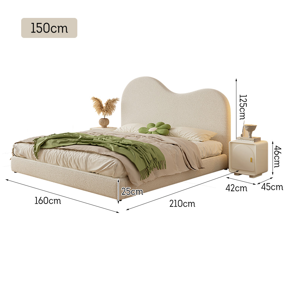 LIVARA SM1034 Length Fabric Tables 150/180cm Bedside With Lambswool Bed - Two Beige