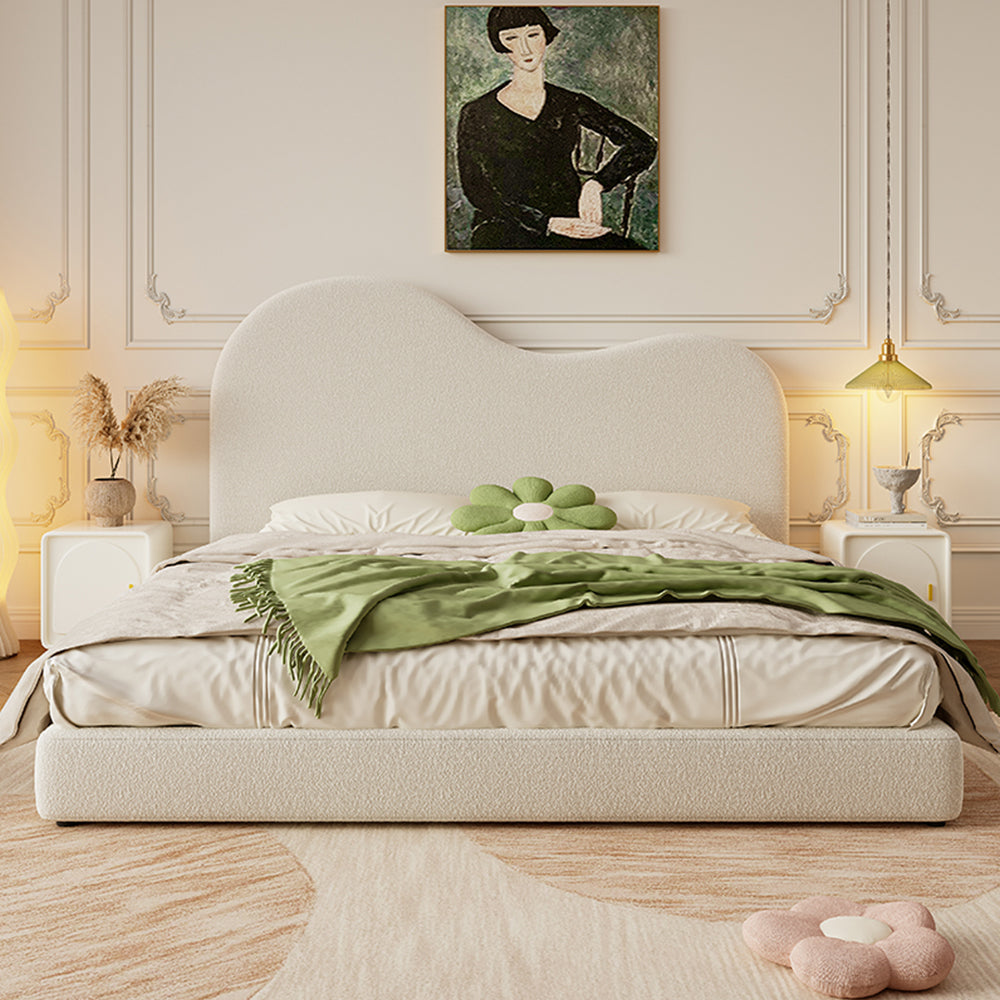 LIVARA SM1034 Length Fabric Tables 150/180cm Bedside With Lambswool Bed - Two Beige