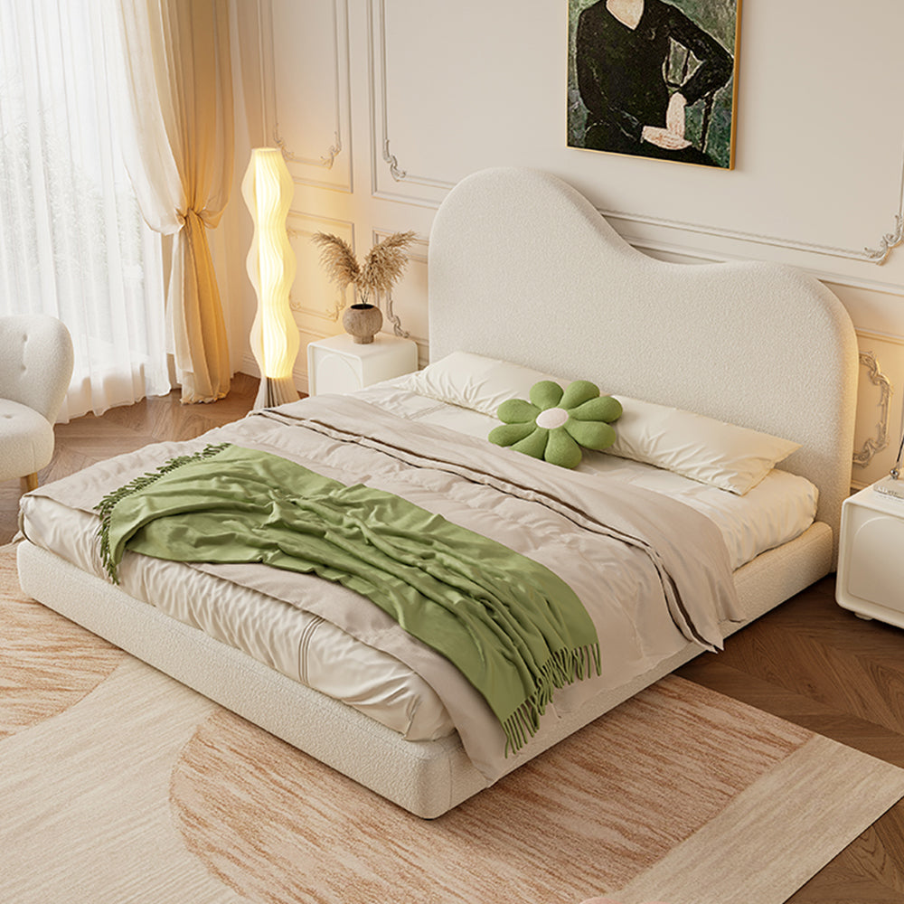 LIVARA SM1034 Length Fabric Tables 150/180cm Bedside With Lambswool Bed - Two Beige