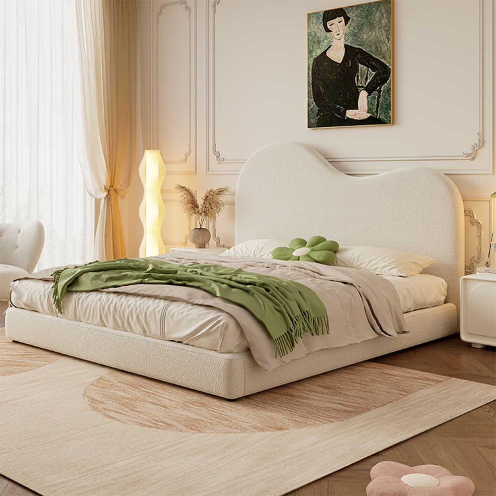 LIVARA SM1034 Length Fabric Tables 150/180cm Bedside With Lambswool Bed - Two Beige