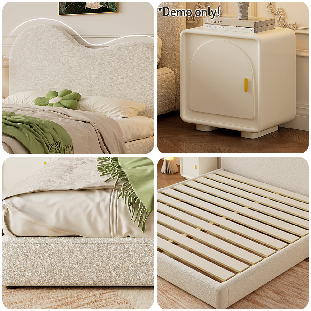 LIVARA SM1034 Length Fabric Tables 150/180cm Bedside With Lambswool Bed - Two Beige
