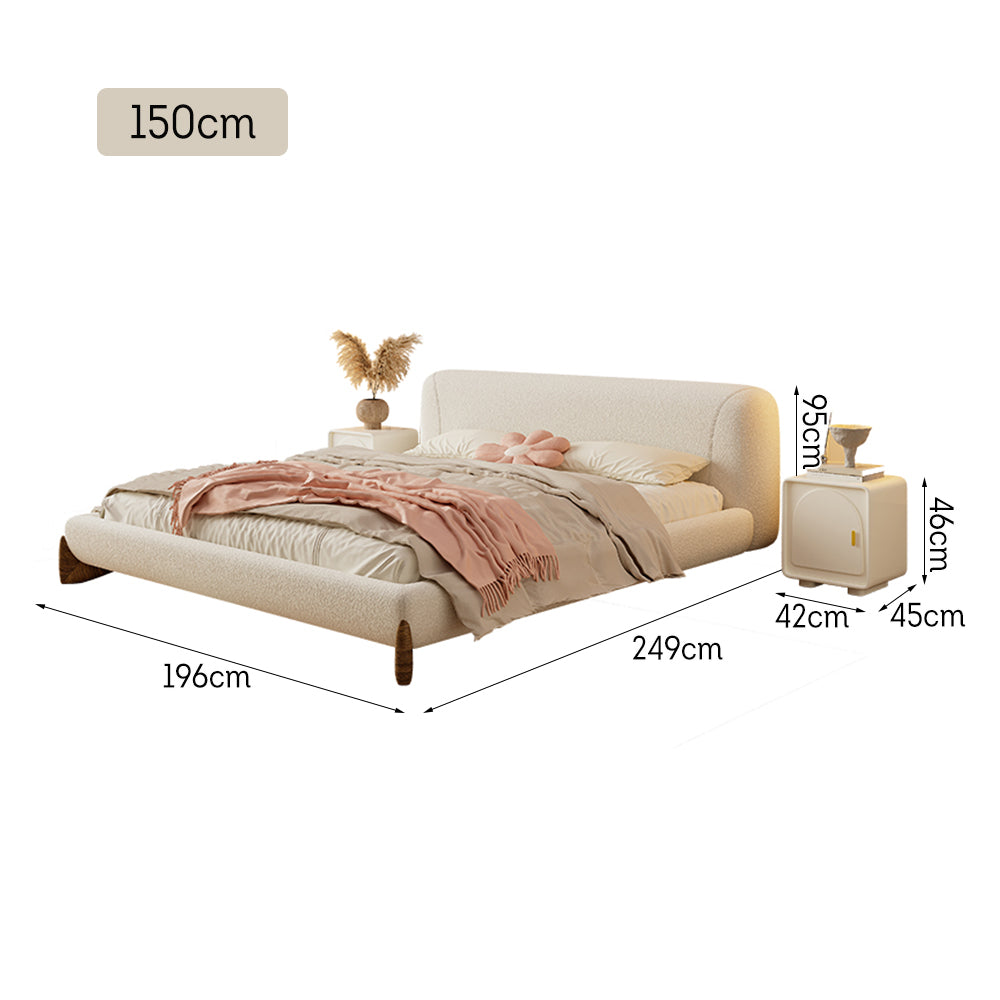 LIVARA SM1038 - Bed Bedside Length Tables Lambswool 150/180cm Two With Fabric Beige