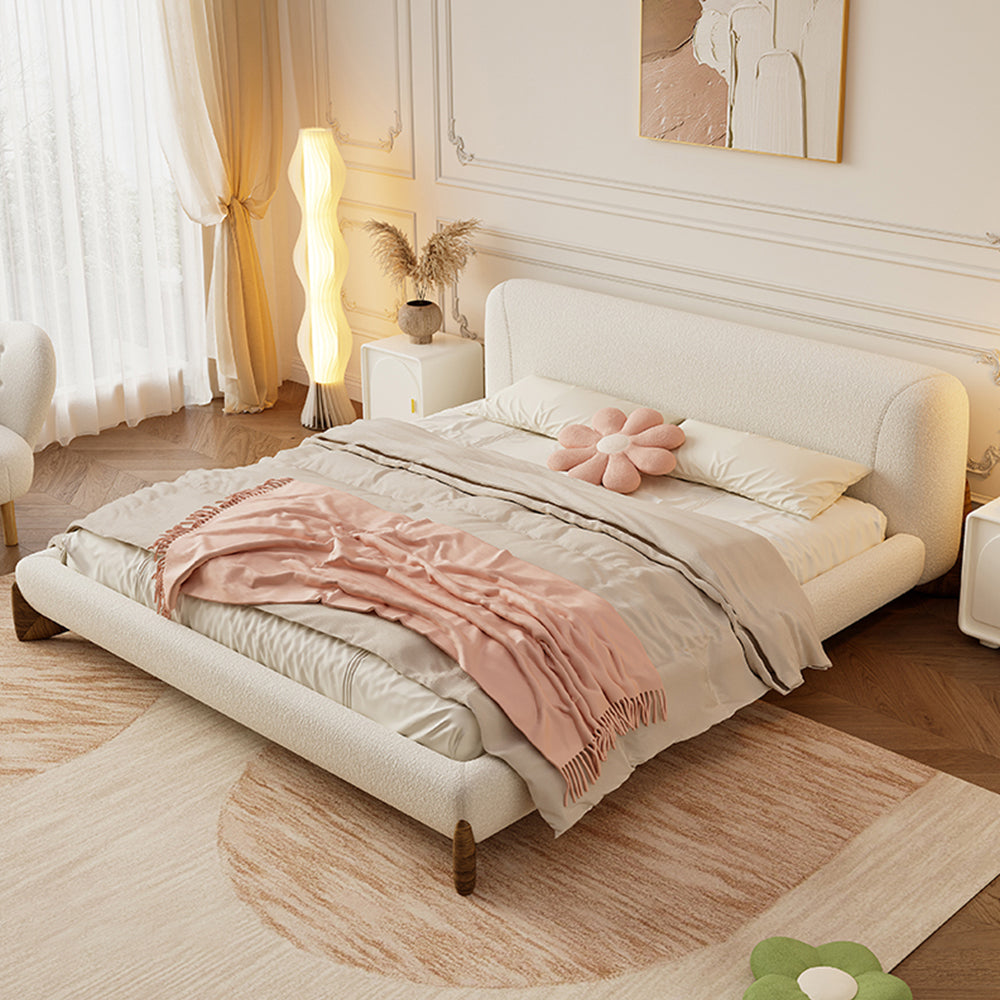 LIVARA SM1038 - Bed Bedside Length Tables Lambswool 150/180cm Two With Fabric Beige