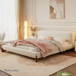 LIVARA SM1038 - Bed Bedside Length Tables Lambswool 150/180cm Two With Fabric Beige