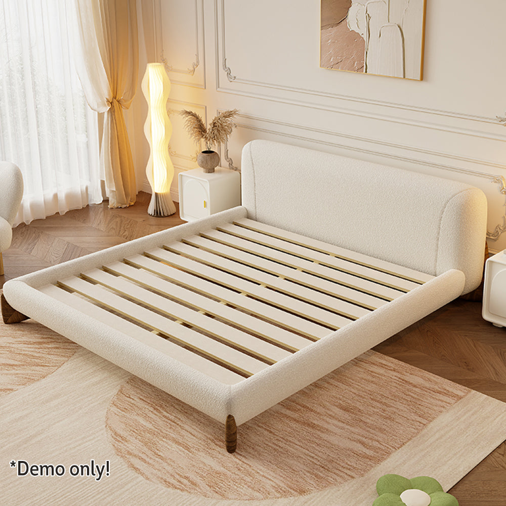 LIVARA SM1038 - Bed Bedside Length Tables Lambswool 150/180cm Two With Fabric Beige