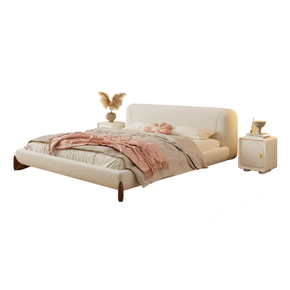 LIVARA SM1038 - Bed Bedside Length Tables Lambswool 150/180cm Two With Fabric Beige