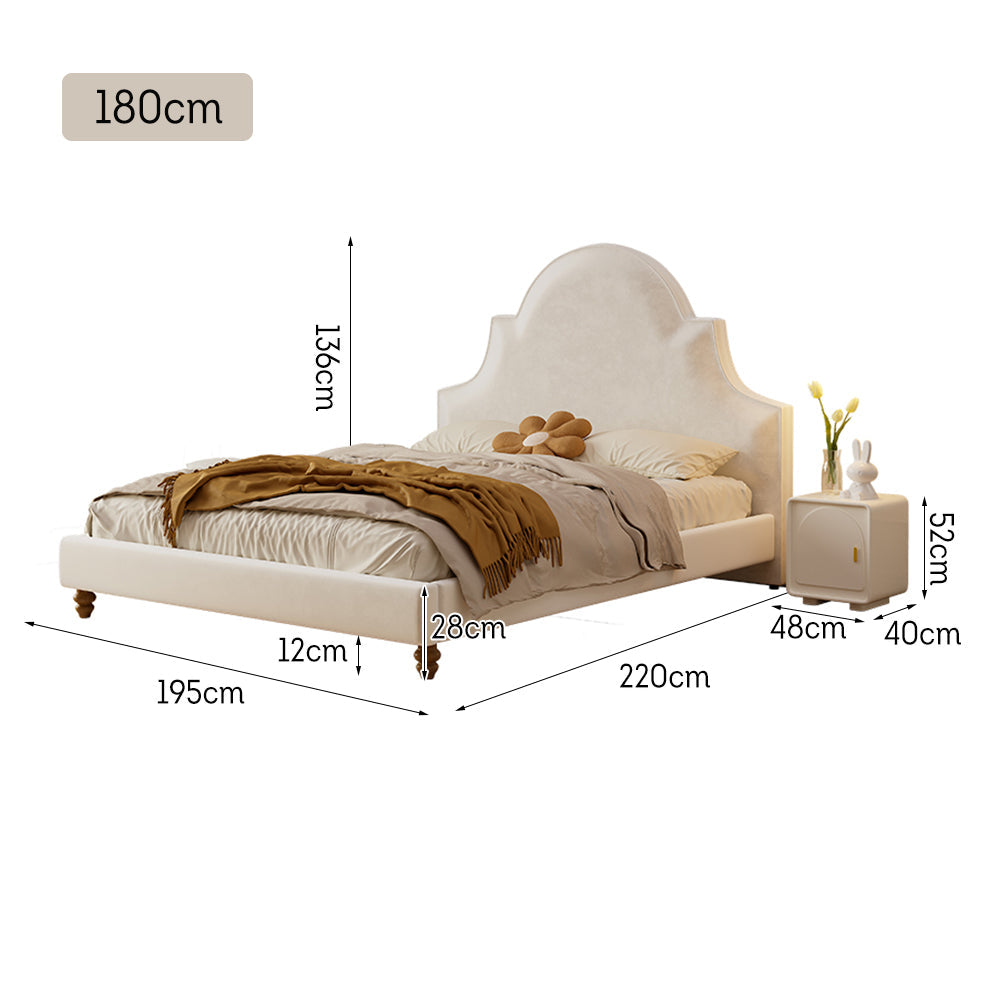 LIVARA SM1045 Solid Fabric Tables With - 150/180cm Two Bed Bedside Wood Length Baby Velvet Frame Beige