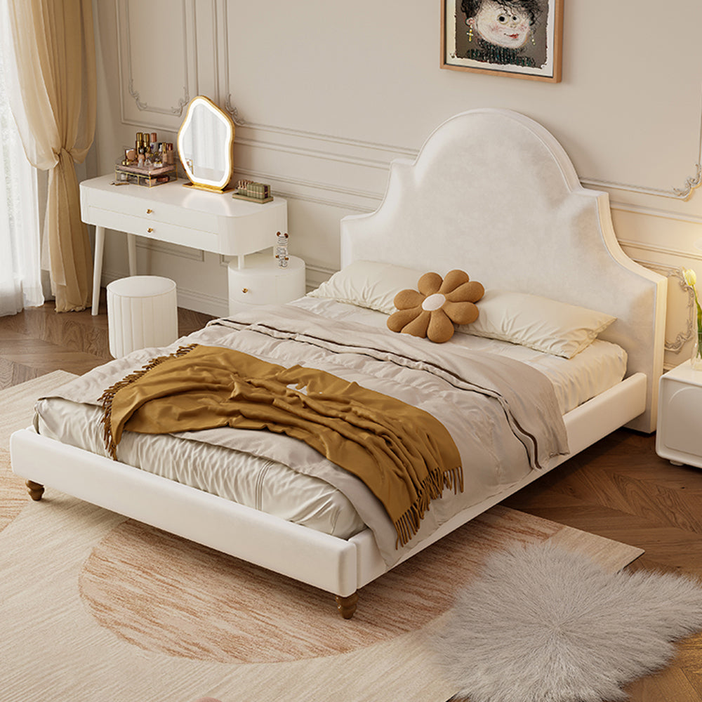 LIVARA SM1045 Solid Fabric Tables With - 150/180cm Two Bed Bedside Wood Length Baby Velvet Frame Beige
