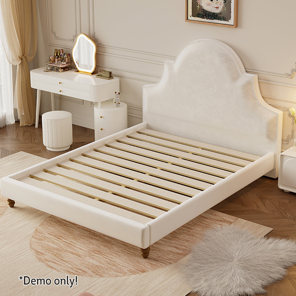 LIVARA SM1045 Solid Fabric Tables With - 150/180cm Two Bed Bedside Wood Length Baby Velvet Frame Beige