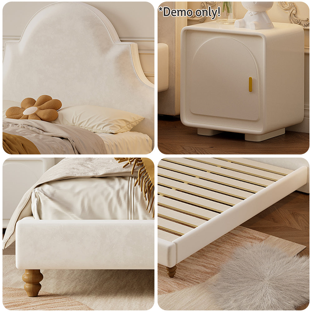 LIVARA SM1045 Solid Fabric Tables With - 150/180cm Two Bed Bedside Wood Length Baby Velvet Frame Beige