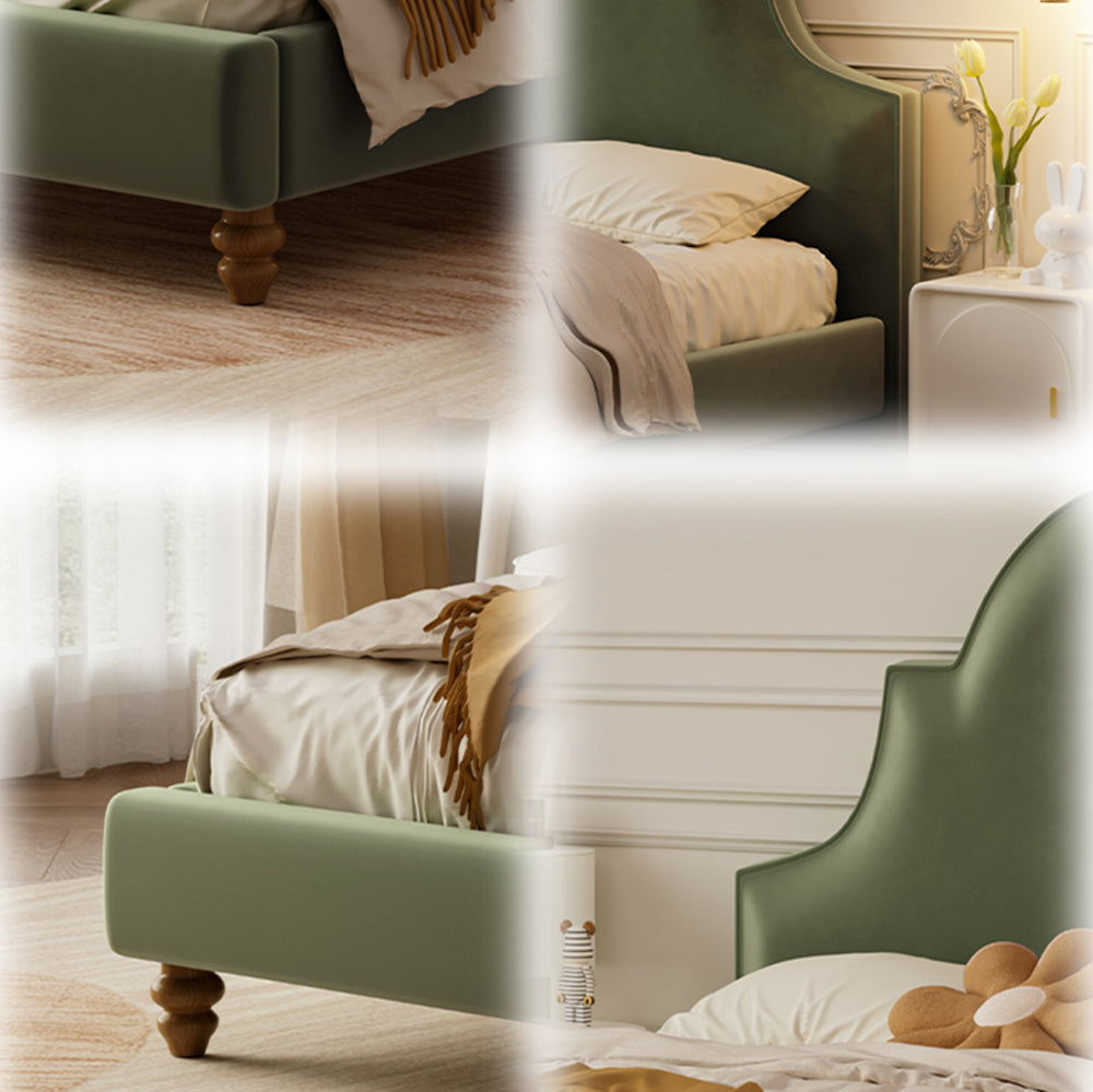 LIVARA SM1045 Velvet Wood Bed Baby Length 150/180cm Fabric - Frame Solid Green