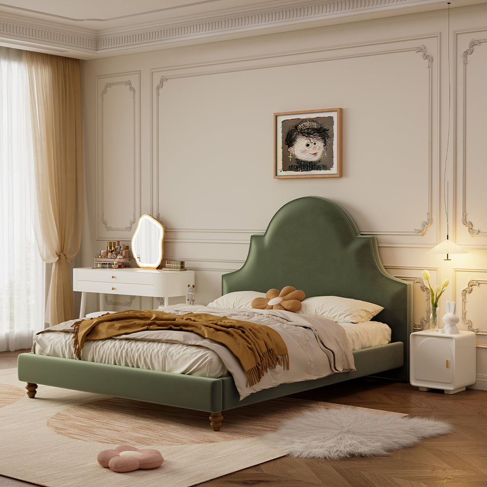 LIVARA SM1045 Velvet Wood Bed Baby Length 150/180cm Fabric - Frame Solid Green