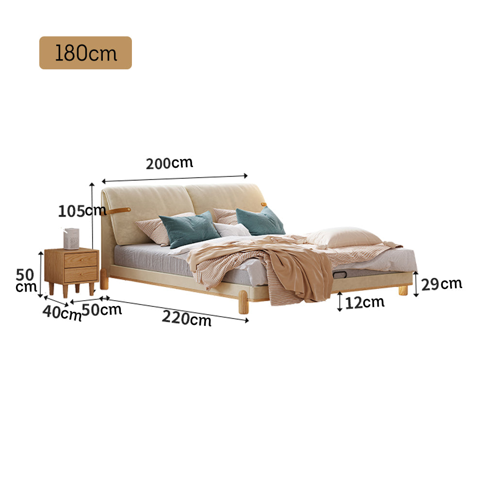 LIVARA SM1053 Length Tables Fabric With 150/180cm - Baby Two Bed Bedside Velvet Beige&Oak