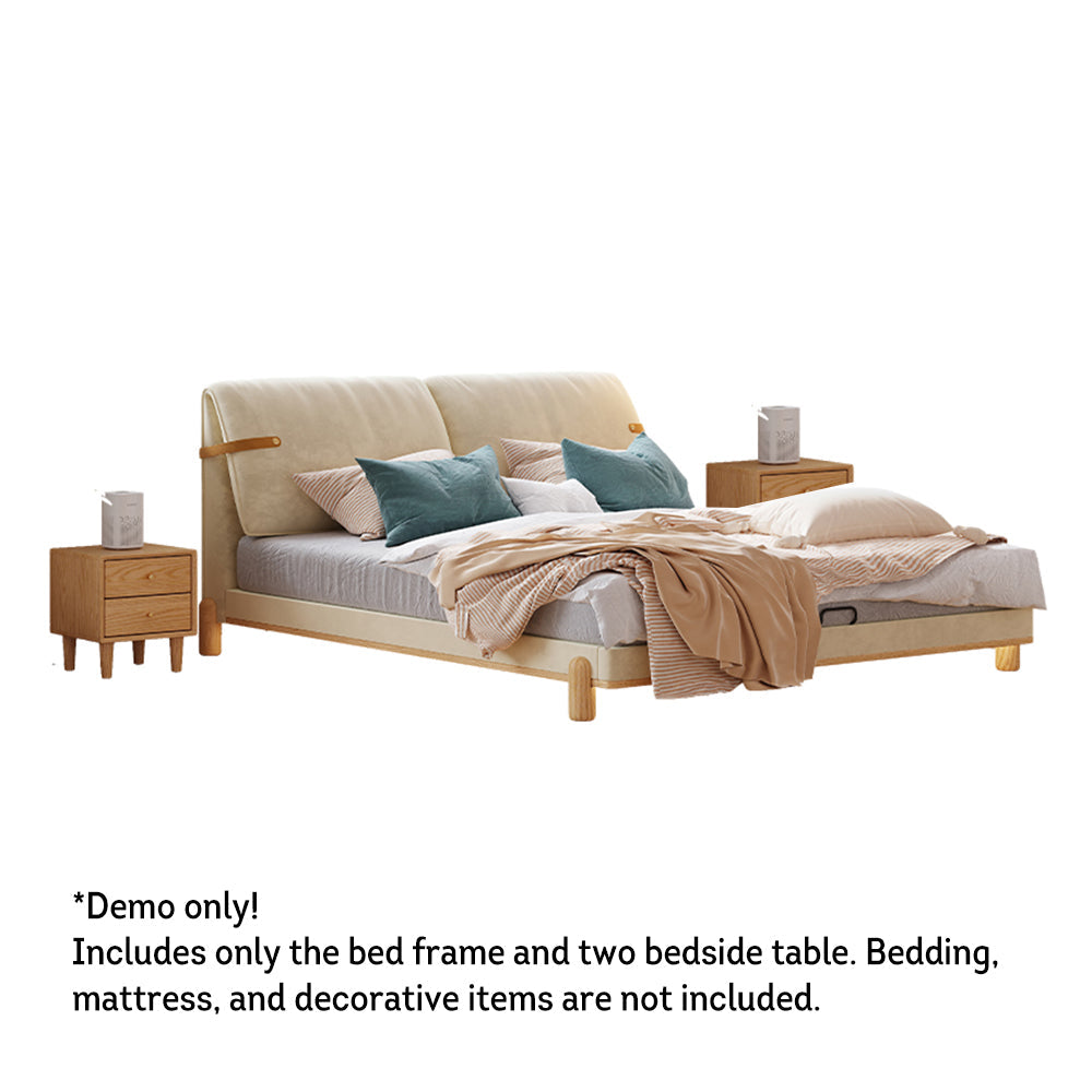 LIVARA SM1053 Length Tables Fabric With 150/180cm - Baby Two Bed Bedside Velvet Beige&Oak