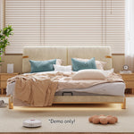 LIVARA SM1053 Length Tables Fabric With 150/180cm - Baby Two Bed Bedside Velvet Beige&Oak