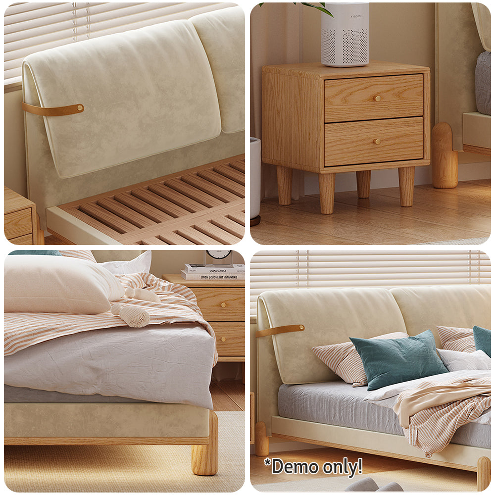 LIVARA SM1053 Length Tables Fabric With 150/180cm - Baby Two Bed Bedside Velvet Beige&Oak