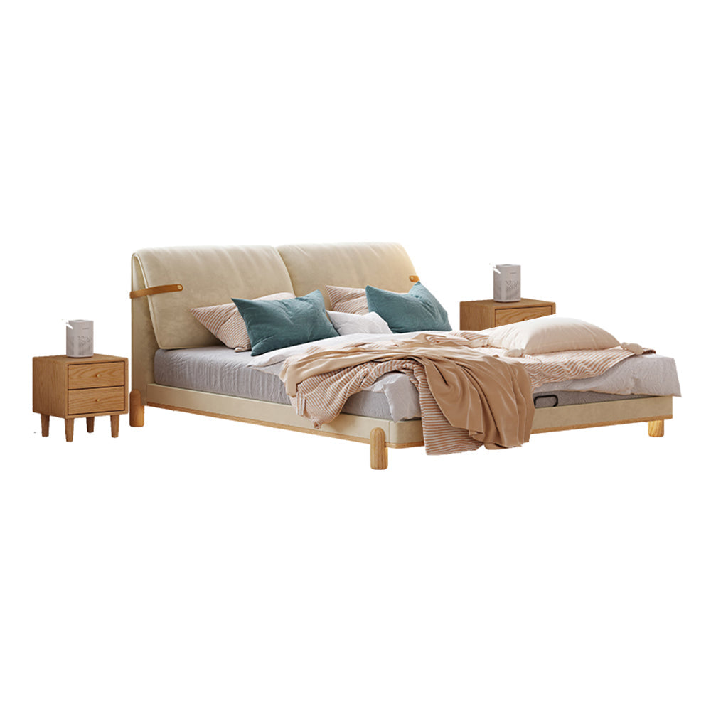 LIVARA SM1053 Length Tables Fabric With 150/180cm - Baby Two Bed Bedside Velvet Beige&Oak