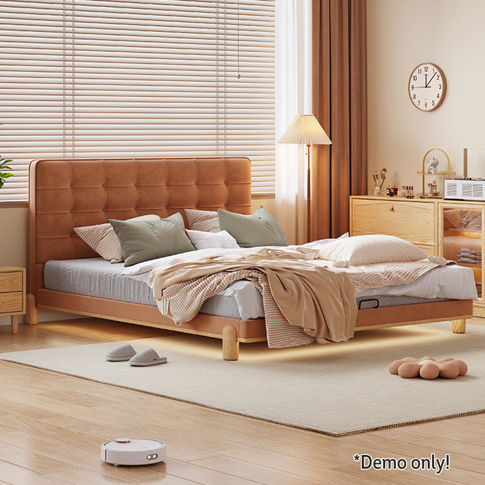 LIVARA SM1055 Baby Bed With Fabric - Tables Bedside Two Velvet 150/180cm Length Brown