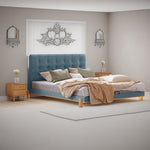 LIVARA SM1055 With Fabric - Length Two Bedside Tables Velvet 150/180cm Baby Bed Blue