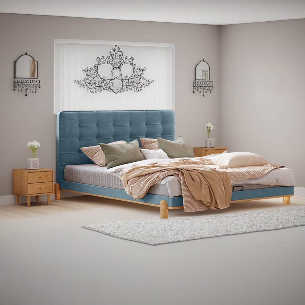 LIVARA SM1055 With Fabric - Length Two Bedside Tables Velvet 150/180cm Baby Bed Blue