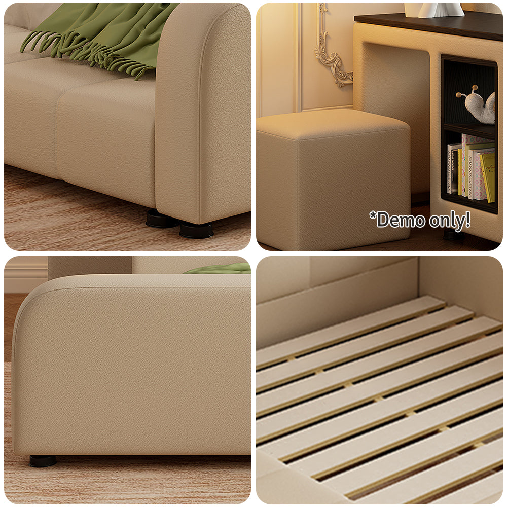 LIVARA SM901 Bed 120/135/150/180cm Leather Lengrh - With Eco-friendly Bookshelf Beige